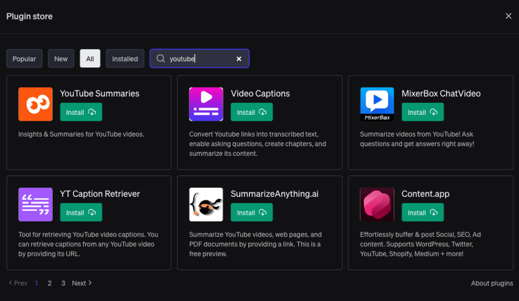 ChatGPT Youtube Plugins