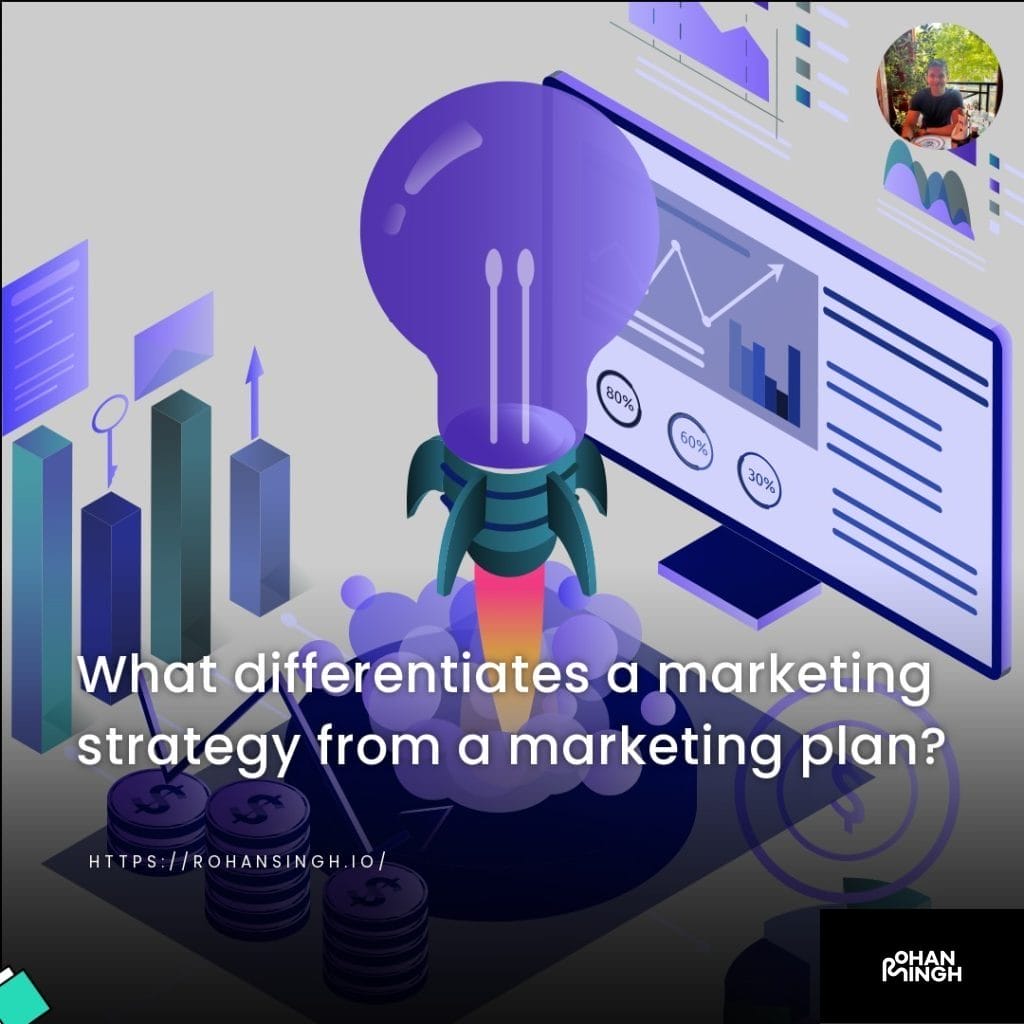 What differentiates a marketing strategy from a marketing plan?